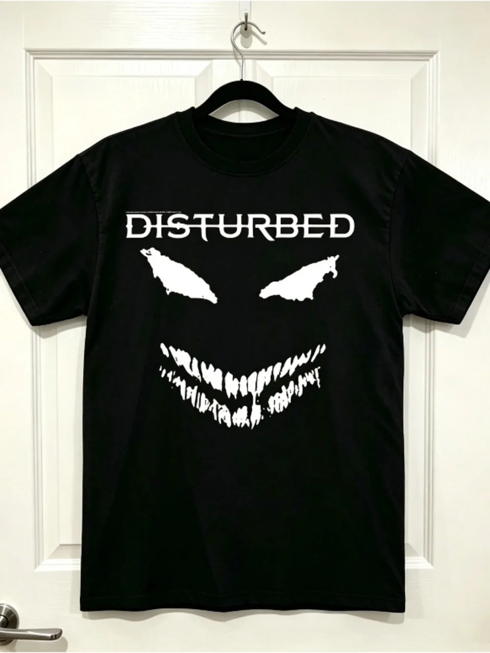 Disturbed band grimace print black short sleeved T-shirt